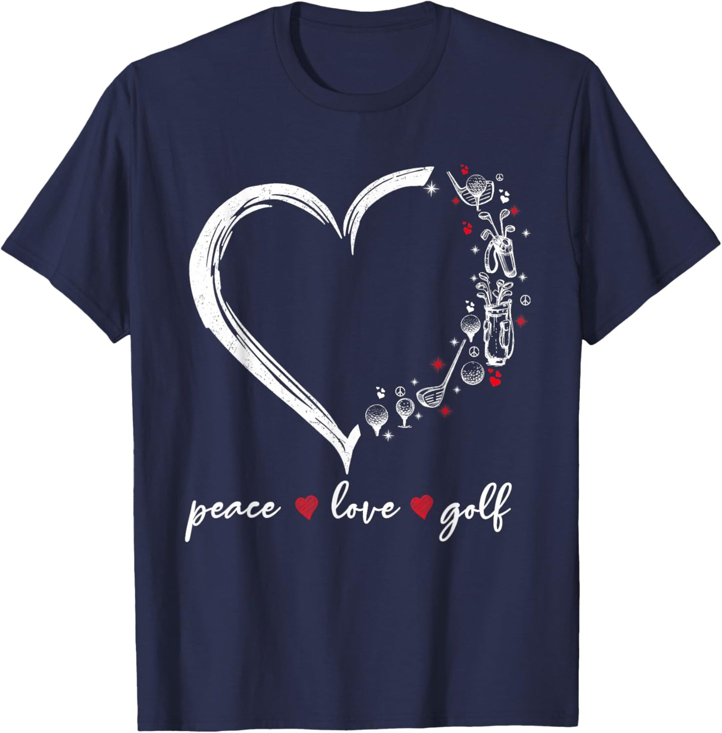 Heart Peace Love Golf Player Sport Lovers Outfit T-Shirt - T-Shirt | Navy