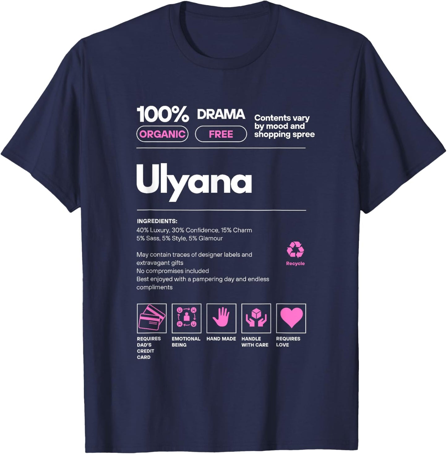 Ulyana Name gift Ulyana Sarcastic Nutrition Facts T-Shirt - T-Shirt | Navy
