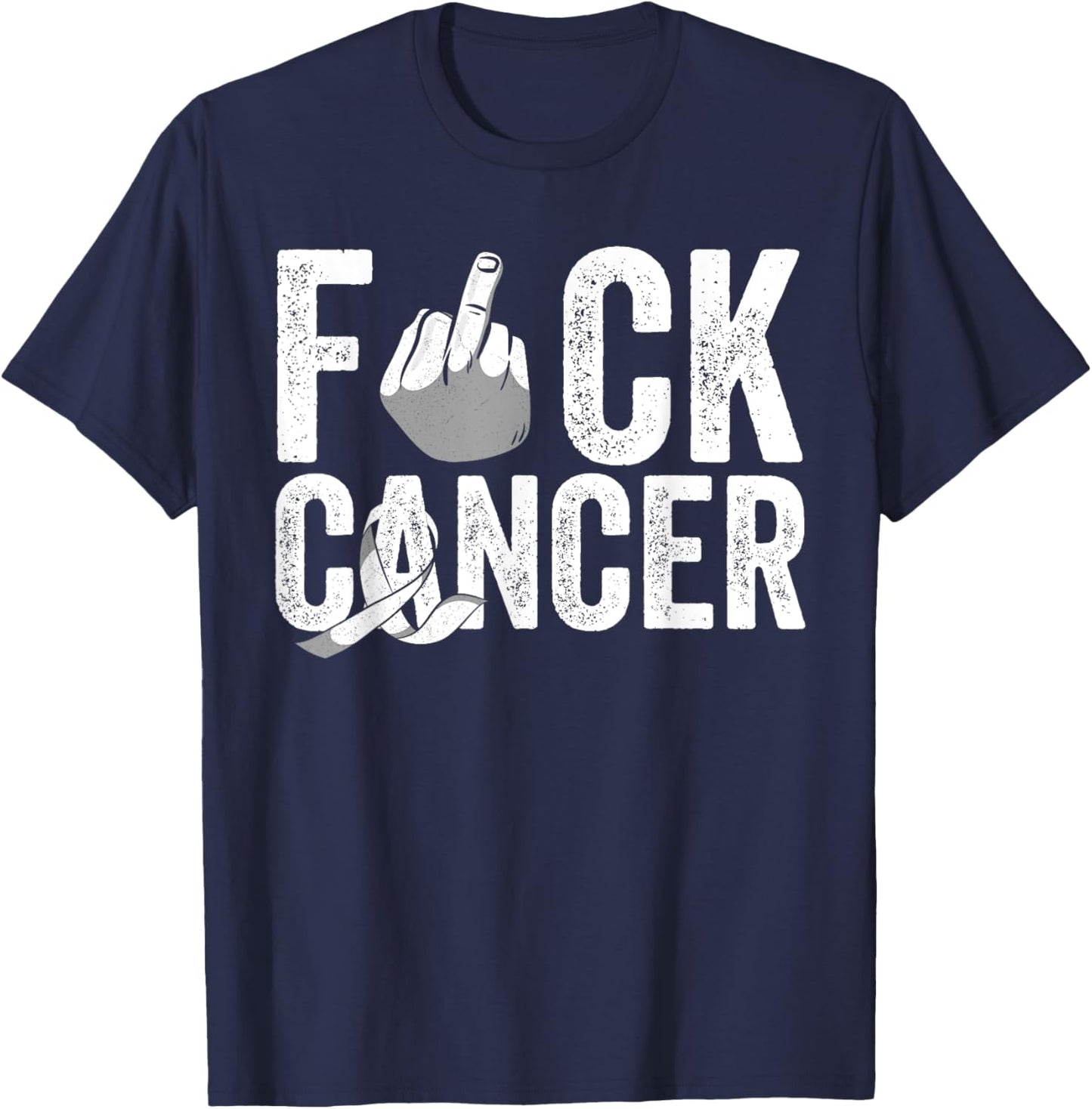 Fuck Lungs Cancer Apparel White Pearl Ribbon Support Fighter T-Shirt - T-Shirt | Navy