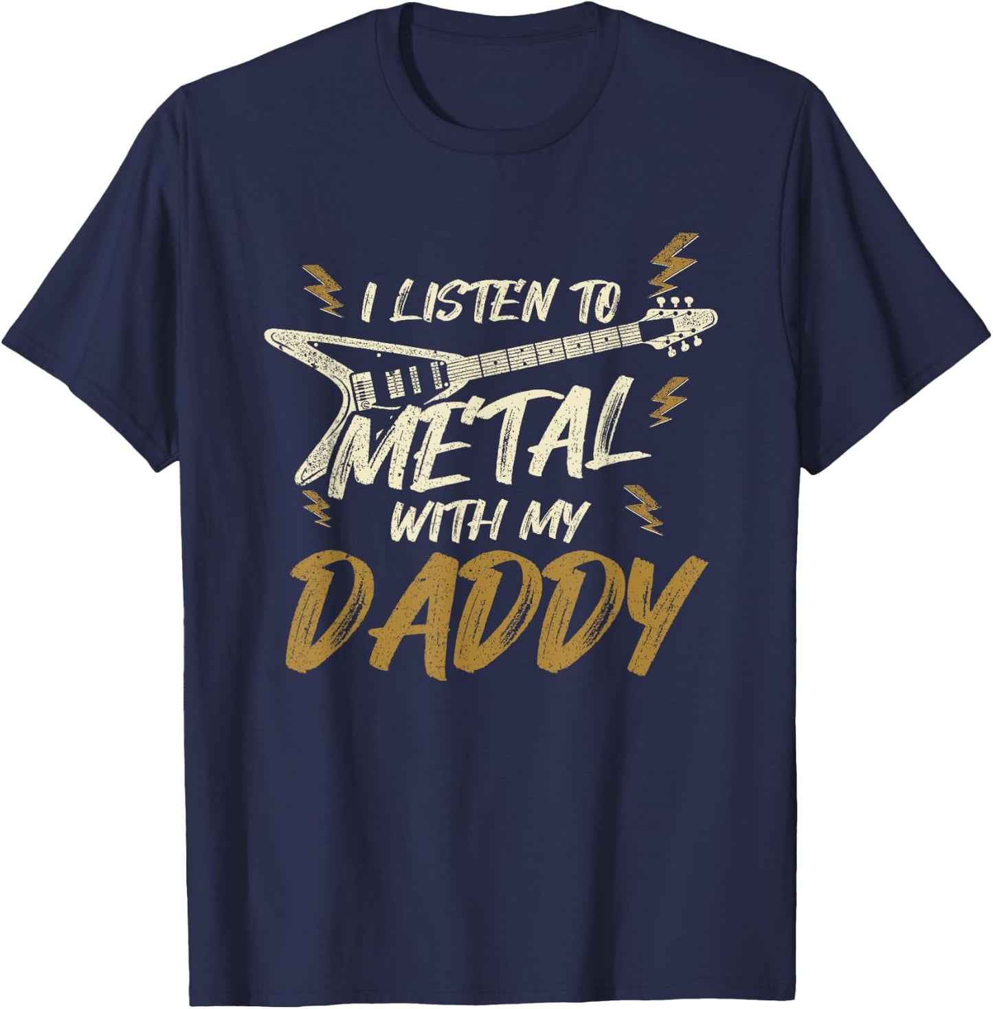 Heavy Metal Kids Listen With My Daddy Rock Music T-Shirt - T-Shirt | Navy