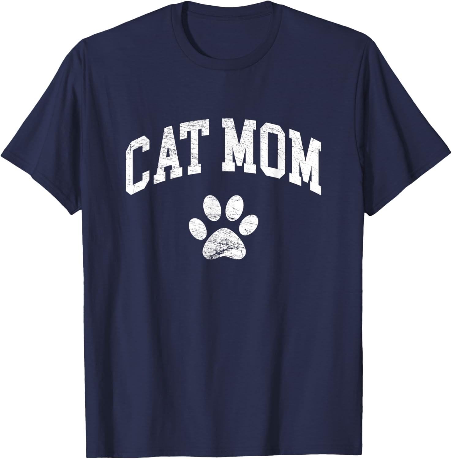 Cat Mom Vintage Distressed Design - Funny Cat Paw - Classic T-Shirt - T-Shirt | Navy