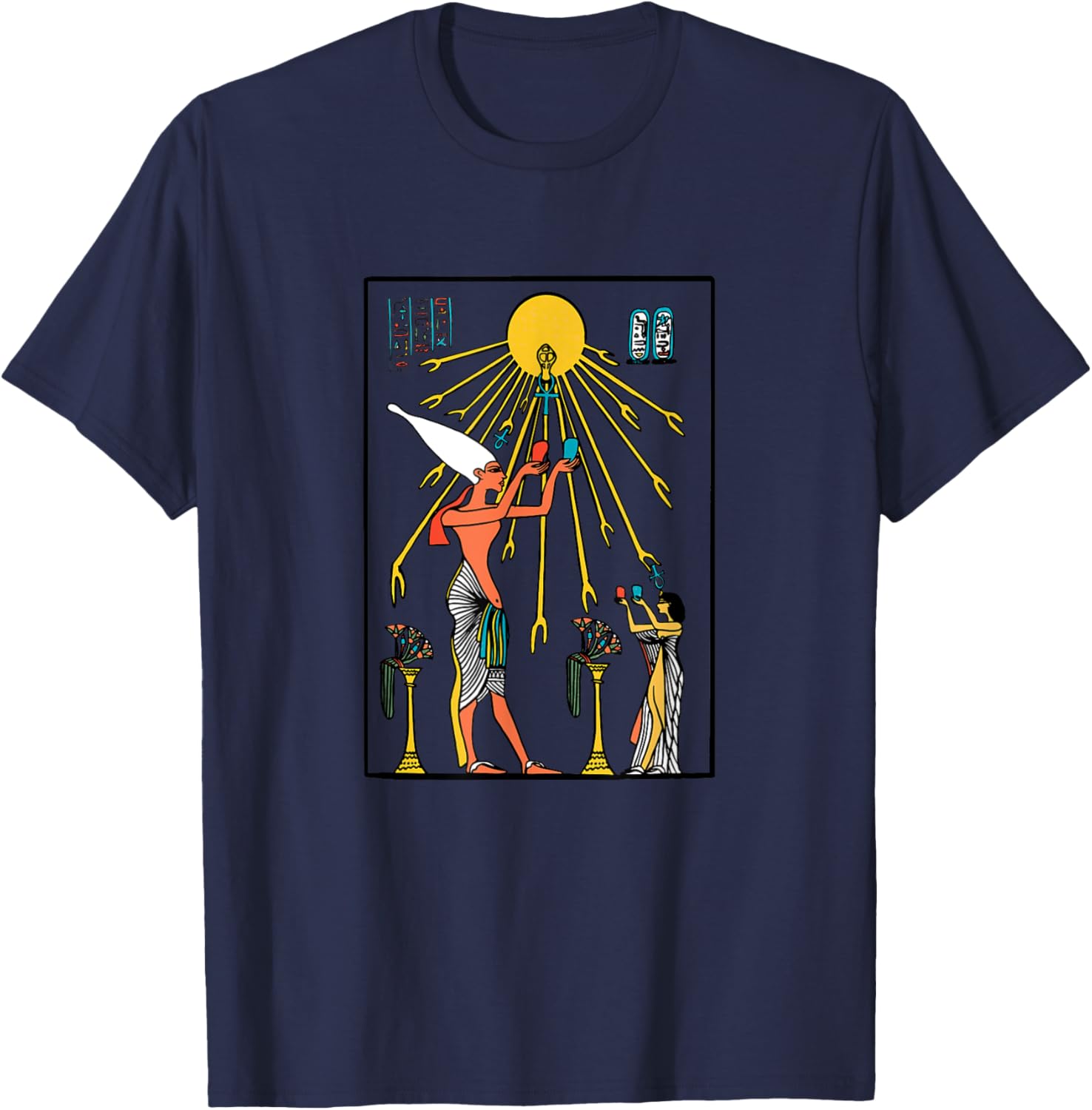 King of Egypt hieroglyph pyramids, priest Ra, Aten T-Shirt - T-Shirt | Navy