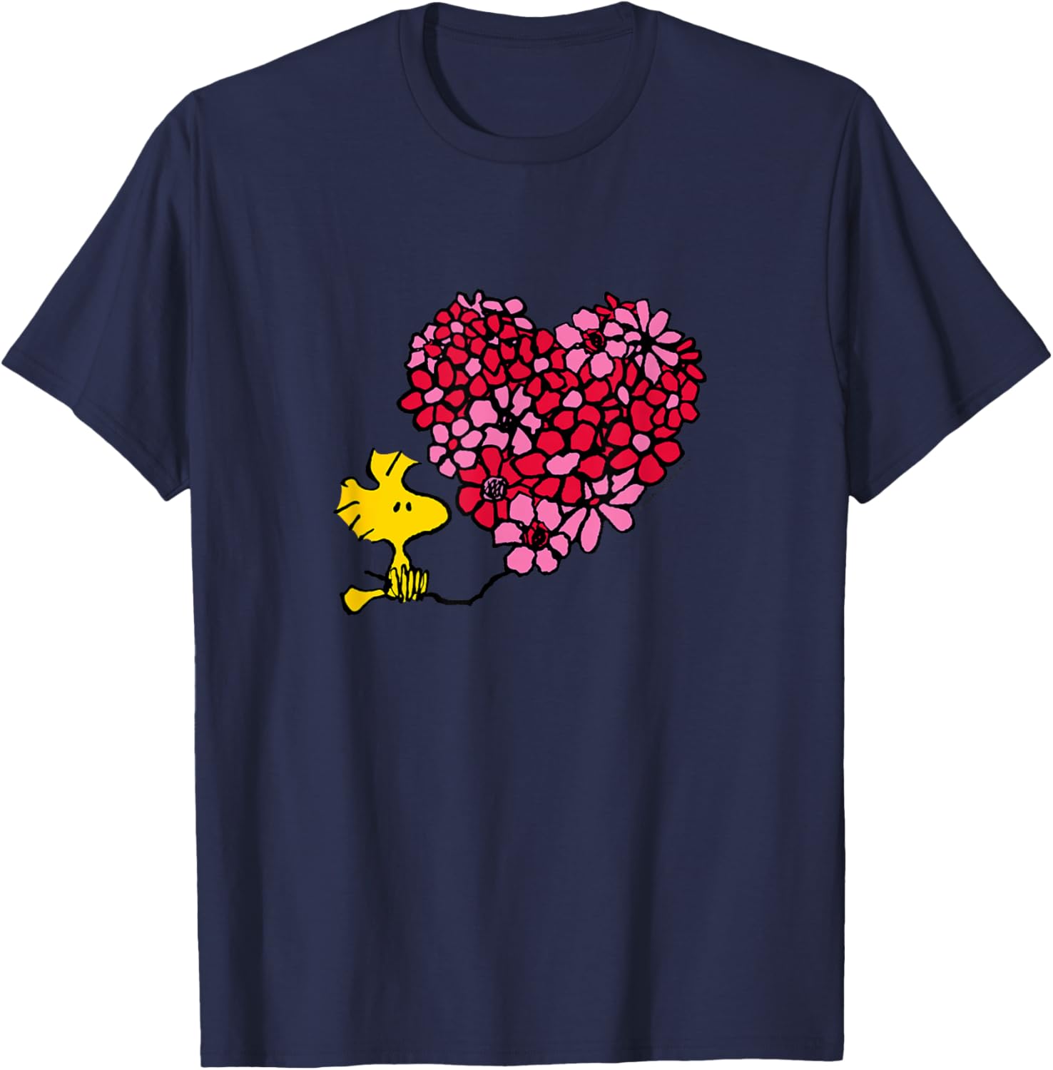 Peanuts - Valentines - Woodstock Floral Heart T-Shirt - T-Shirt | Navy