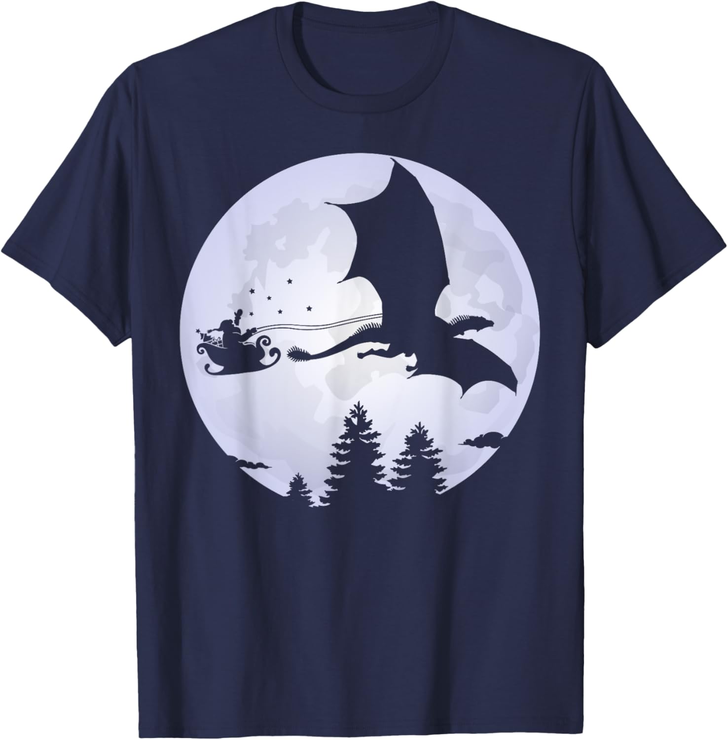 Santa Dragon Sleigh, Christmas Santa Dragon Full Moon Men's T-Shirt - T-Shirt | Navy