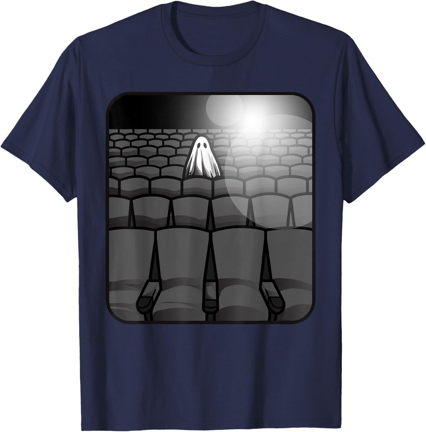 Sheet Ghost Haunted Movie Theater Sad Spooky Theatre Movies T-Shirt - T-Shirt | Navy