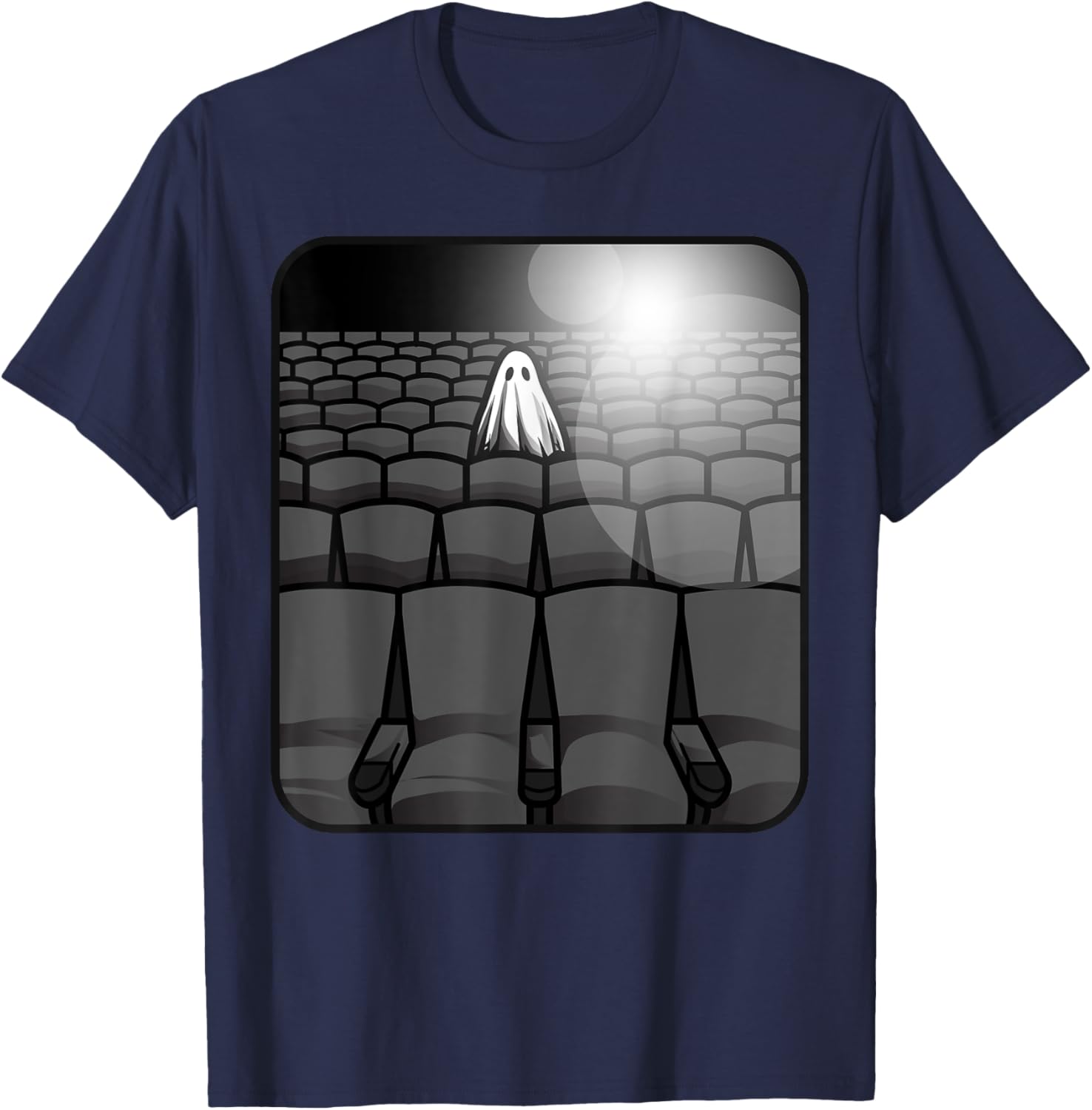 Sheet Ghost Haunted Movie Theater Sad Spooky Theatre Movies T-Shirt - T-Shirt | Navy