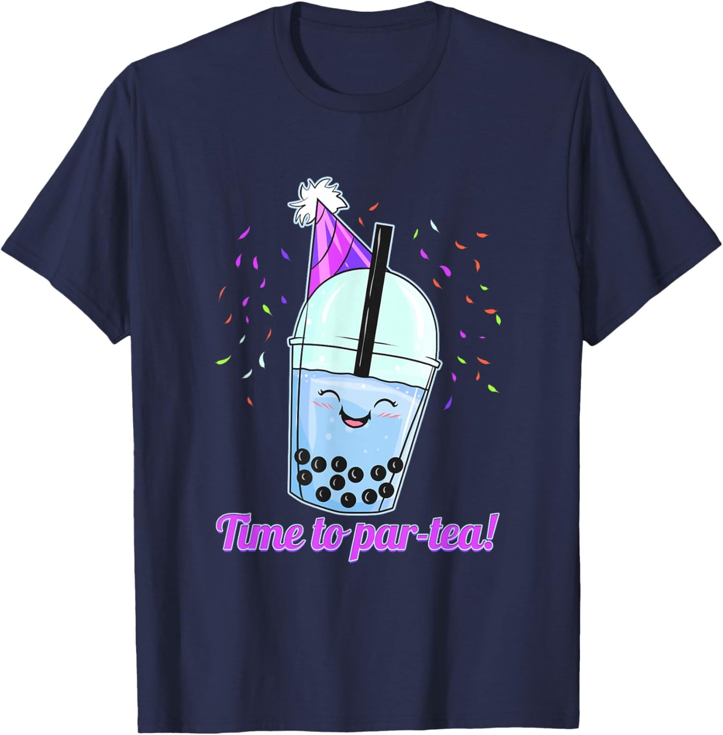 Time To Par-Tea! Fun Bubble Tea Party Design T-Shirt - T-Shirt | Navy