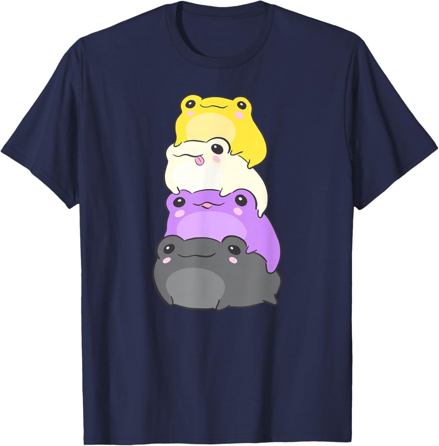 Nonbinary Flag Color Frogs Subtle Enby Pride Cute Aesthetic T-Shirt - T-Shirt | Navy