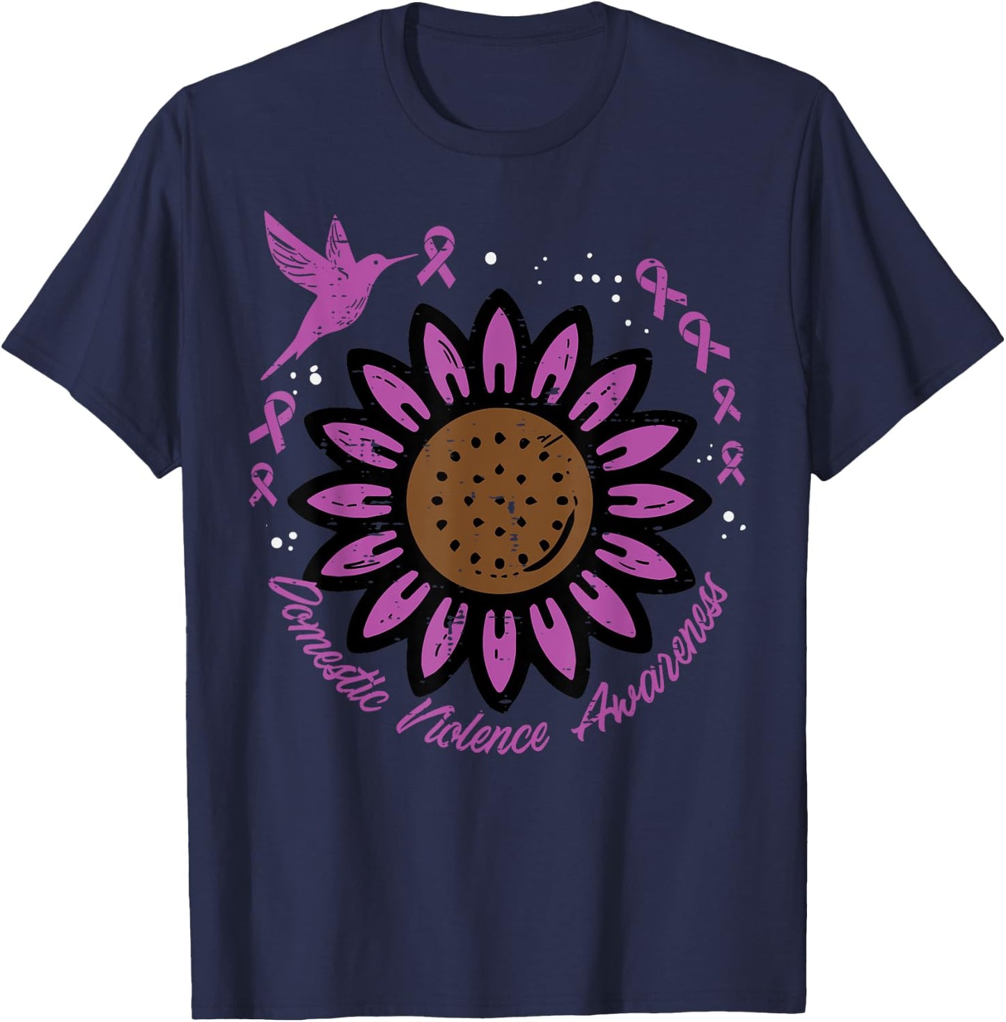 Domestic Violence Awareness Sunflower Bird Men Women Kids T-Shirt - T-Shirt | Navy