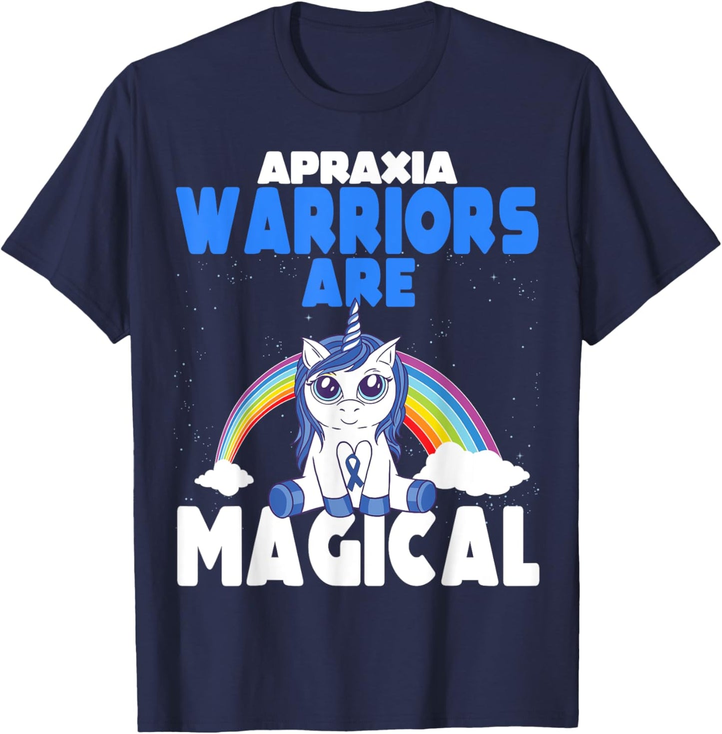 Apraxia Awareness Blue Ribbon Cute Magical Unicorn T-Shirt - T-Shirt | Navy