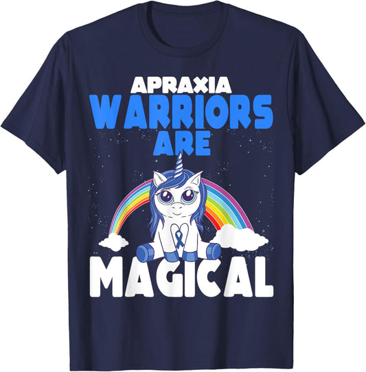 Apraxia Awareness Blue Ribbon Cute Magical Unicorn T-Shirt - T-Shirt | Navy