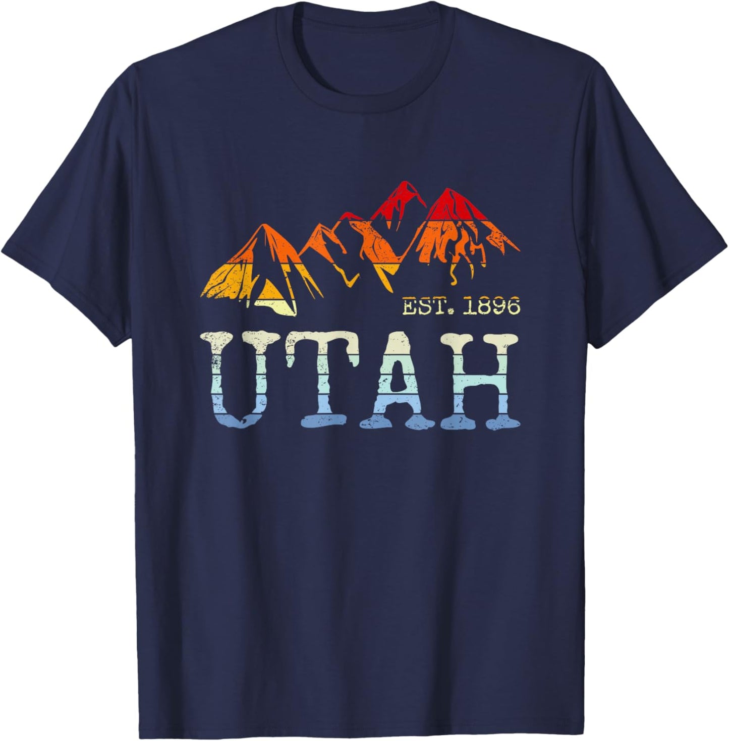 Utah Retro Sunset Vintage Mountain Home Est 1896 Cool Hiking T-Shirt - T-Shirt | Navy
