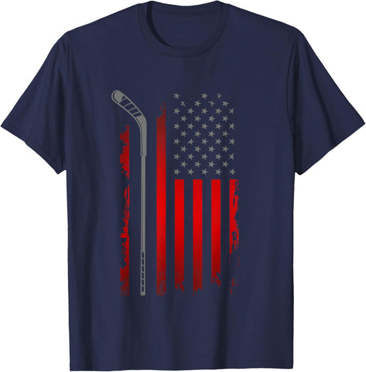 American Flag Hockey Apparel - Hockey Women Kids Men T-Shirt - T-Shirt | Navy