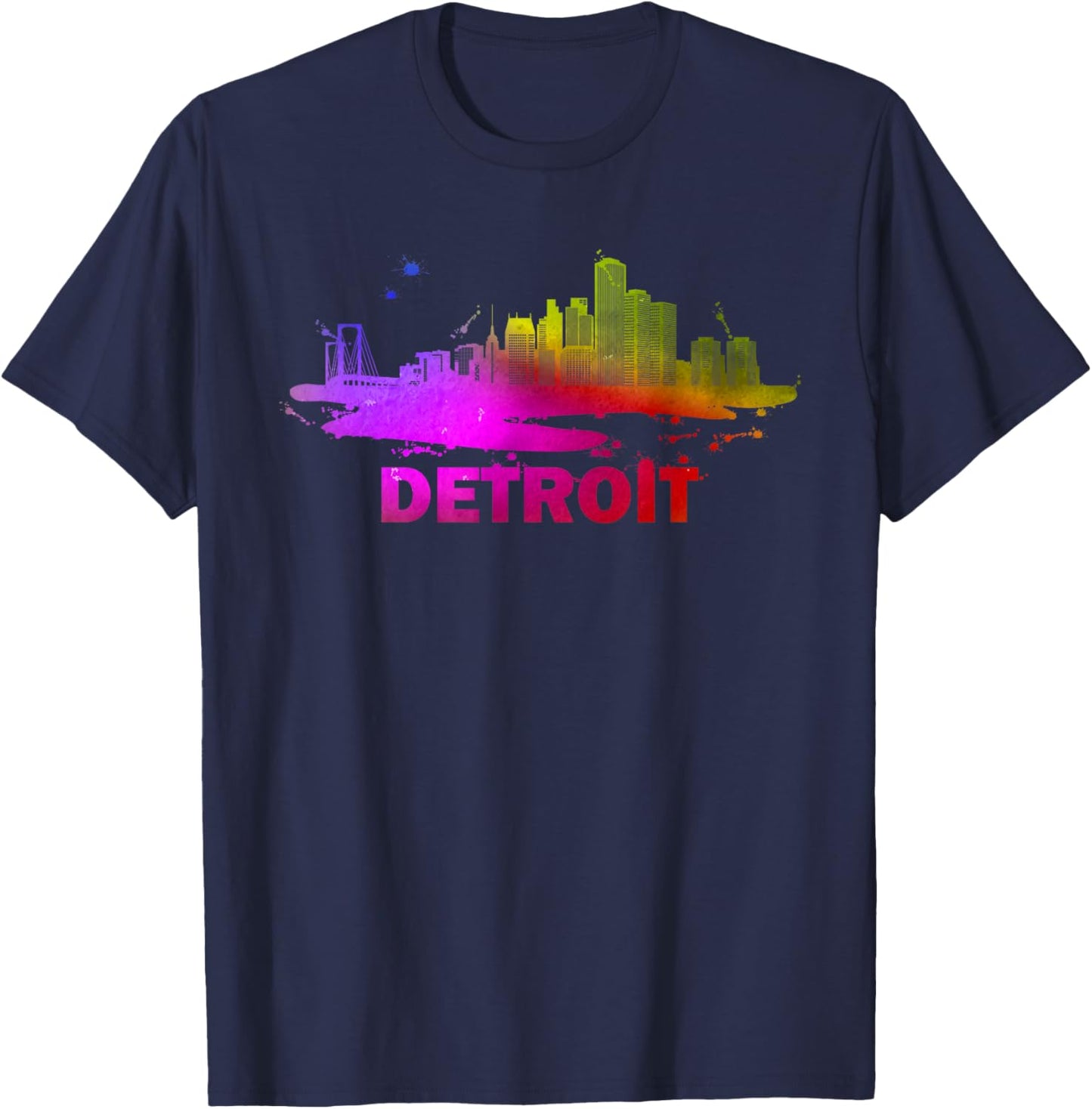 Colorful Detroit Cityscape Souvenir - Detroit Skyline T-Shirt - T-Shirt | Navy