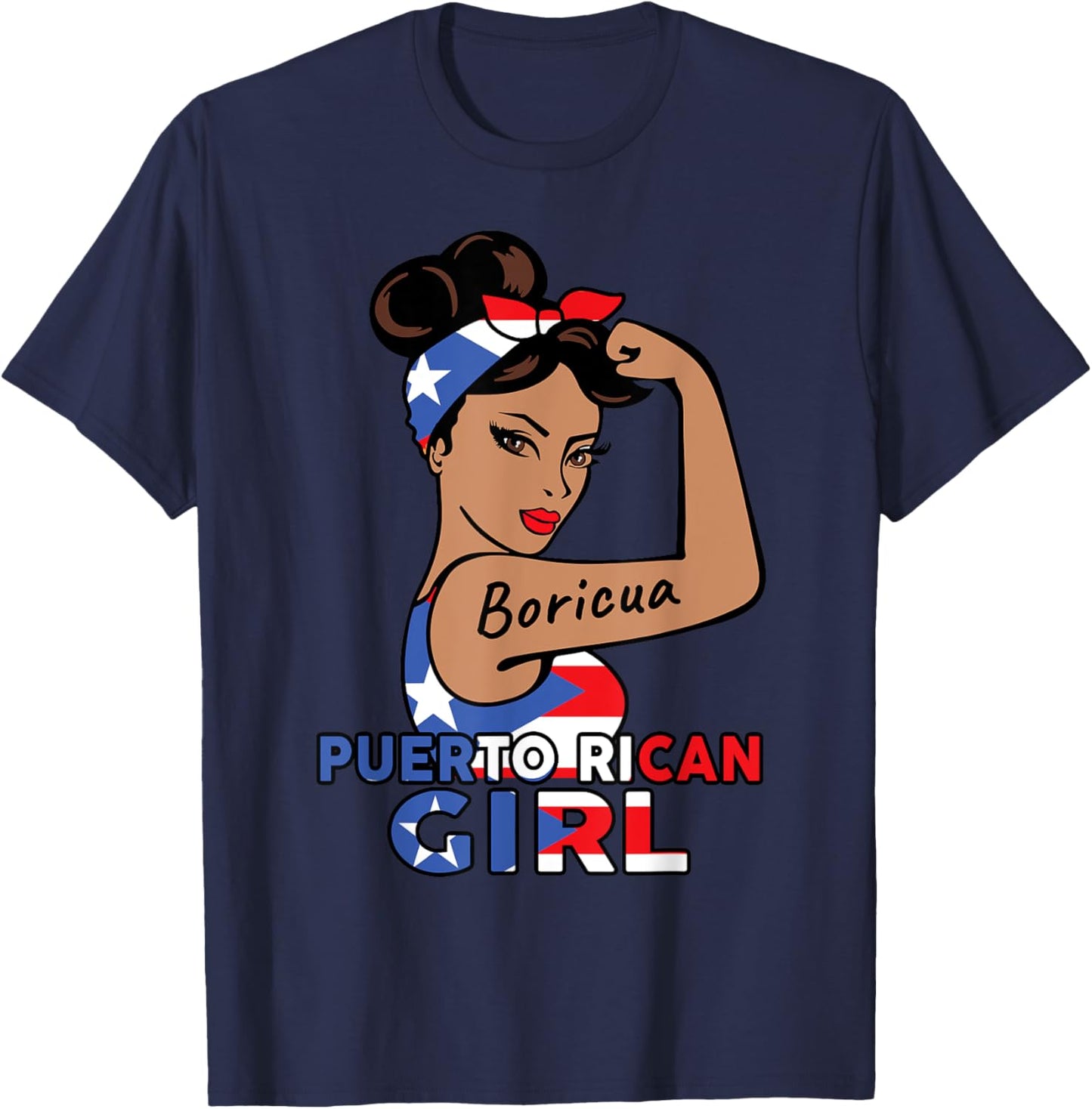 Boricua Puerto Rican Girl Shirt Women Puerto Rico Flag Mom T-Shirt - T-Shirt | Navy