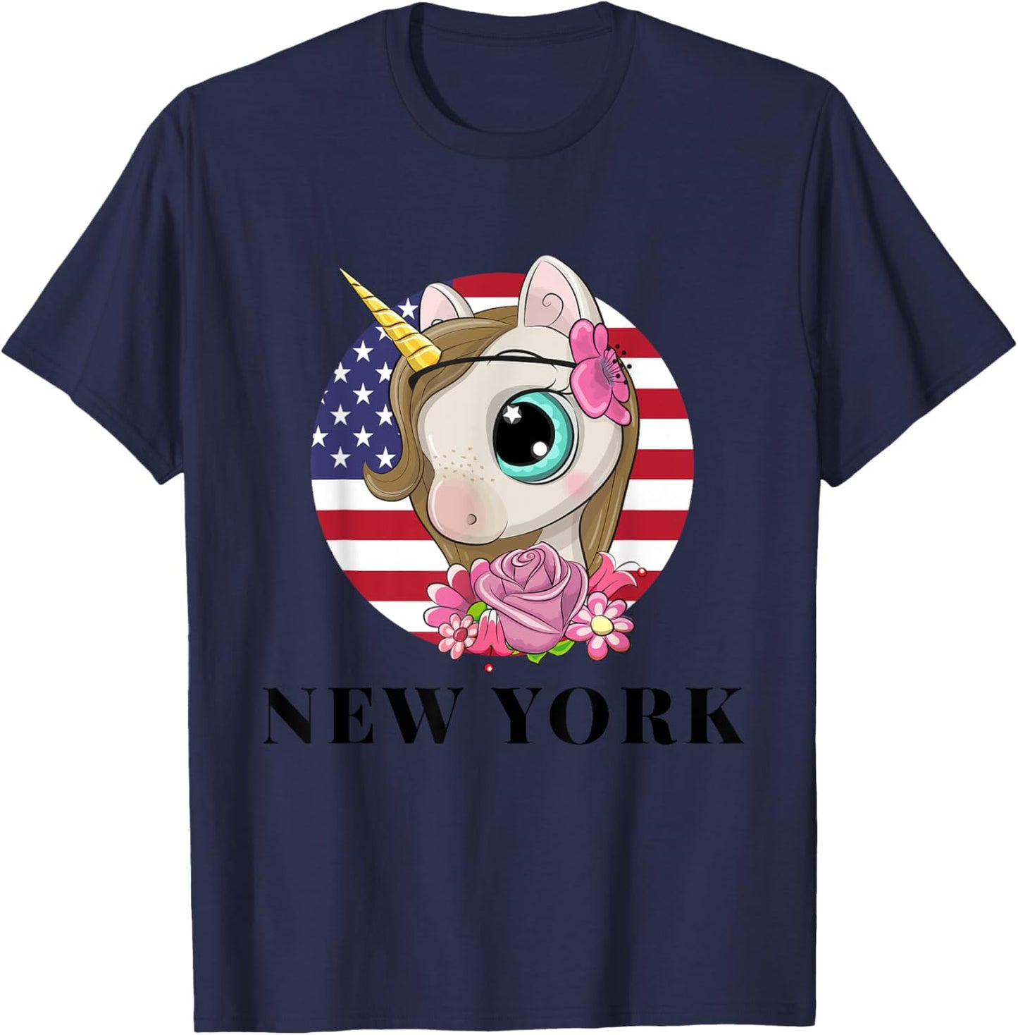 Cool Illustration New York USA Unicorn Rainbow Squad Graphic T-Shirt - T-Shirt | Navy