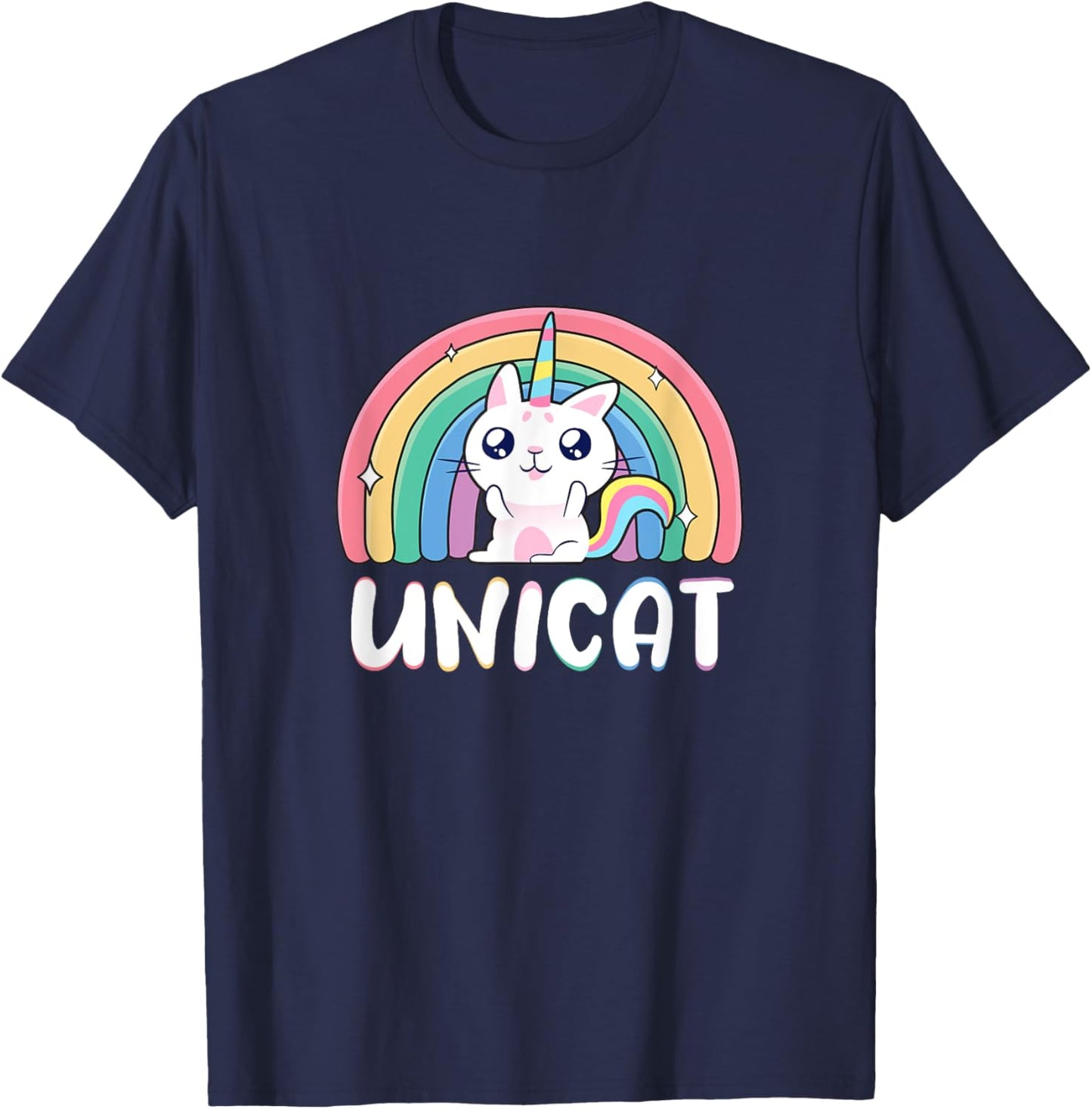Unicat Kawaii Cat Unicorn, Rainbow Unicorn Cat T-Shirt - T-Shirt | Navy