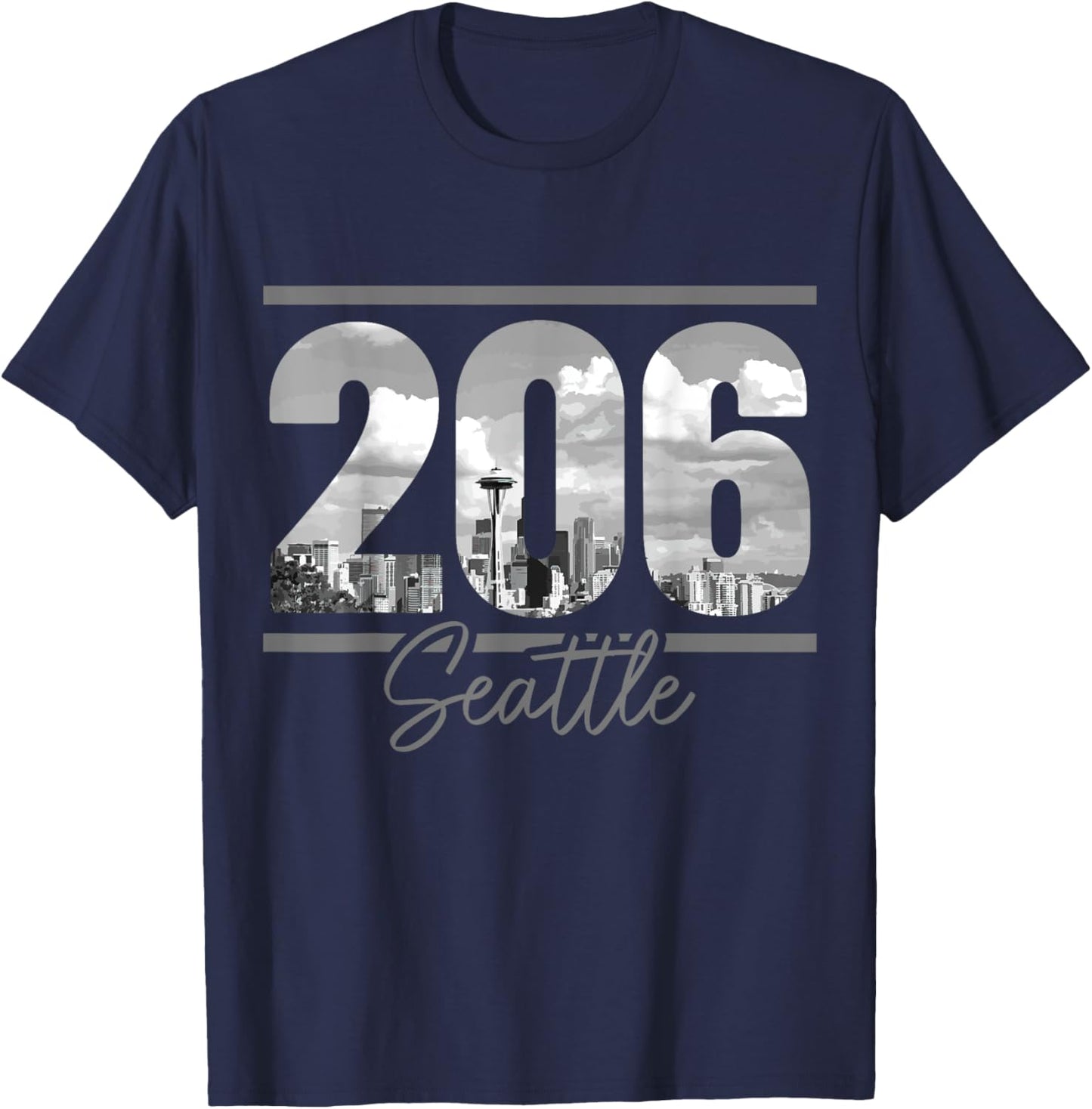 Seattle 206 Area Code Vintage Skyline Washington T-Shirt - T-Shirt | Navy