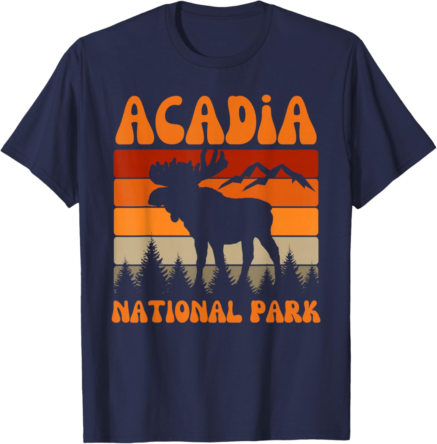Acadia National Park Maine Moose Hike Outdoors Retro T-Shirt - T-Shirt | Navy