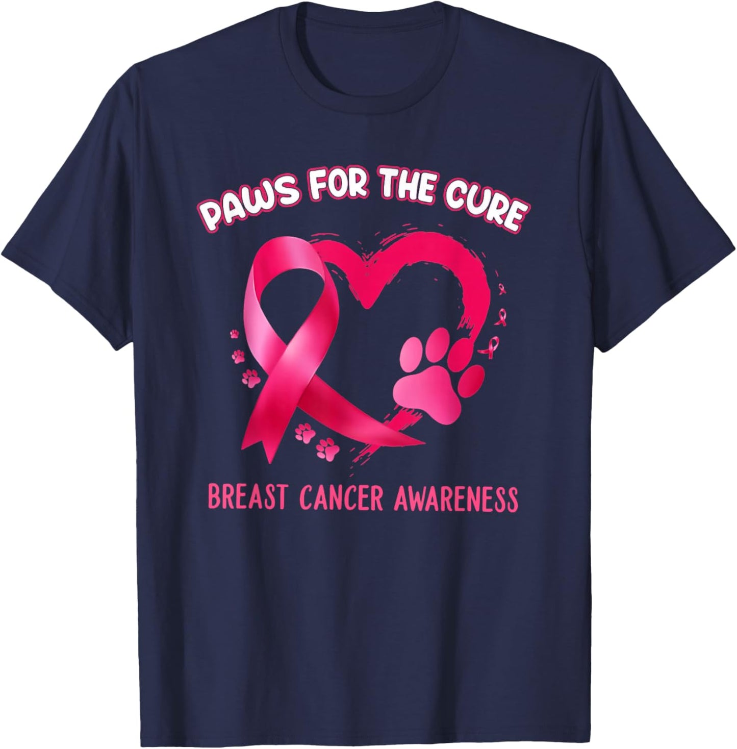 Paws for the cure breast cancer awareness T-Shirt - T-Shirt | Navy