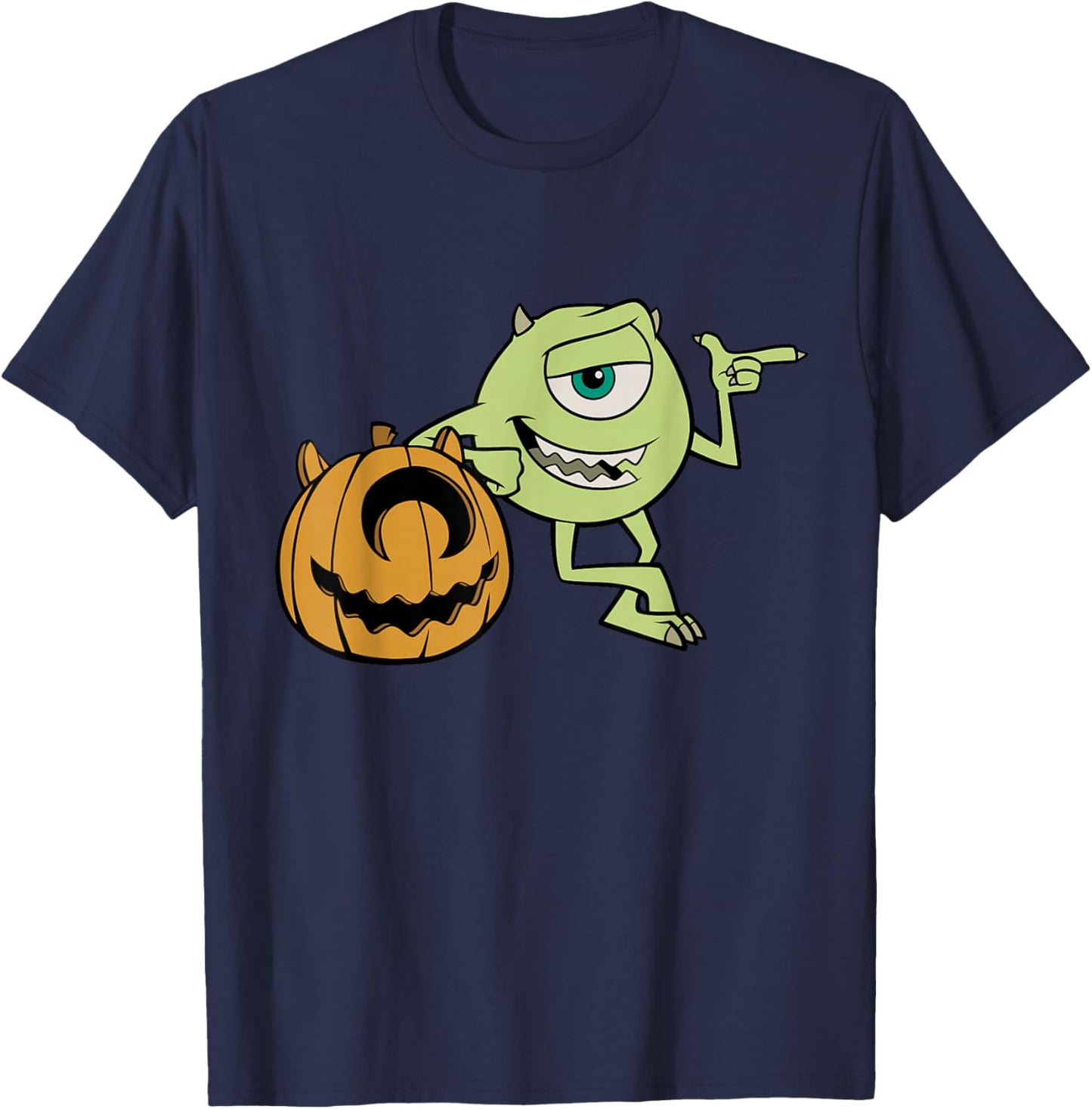 Disney Pixar Mike Halloween Pumpkin Pose T-Shirt - T-Shirt | Navy
