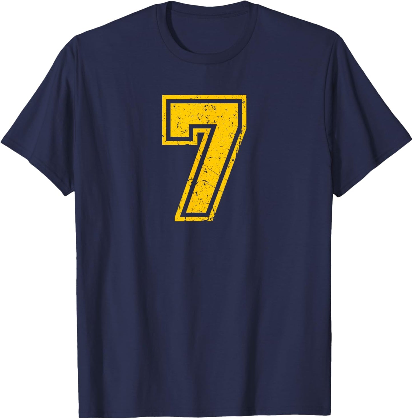 Vintage Yellow Sports Team Number 7 T-Shirt - T-Shirt | Navy