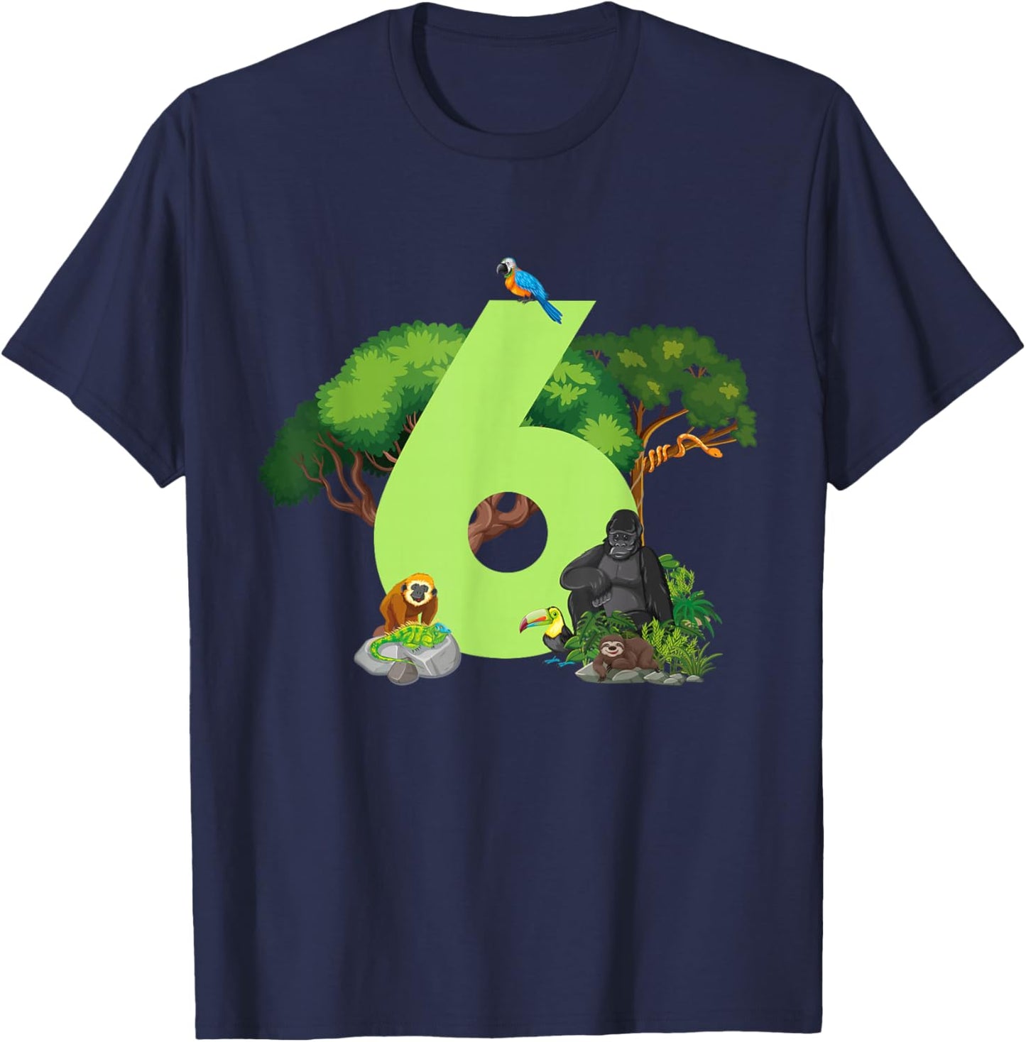 6th Birthday Jungle Animals Safari Rainforest 6 Year Old T-Shirt - T-Shirt | Navy