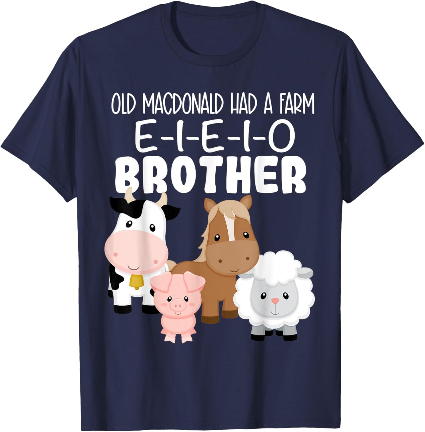 Brother Birthday Old MacDonald Theme Birthday Farm Animals T-Shirt - T-Shirt | Navy