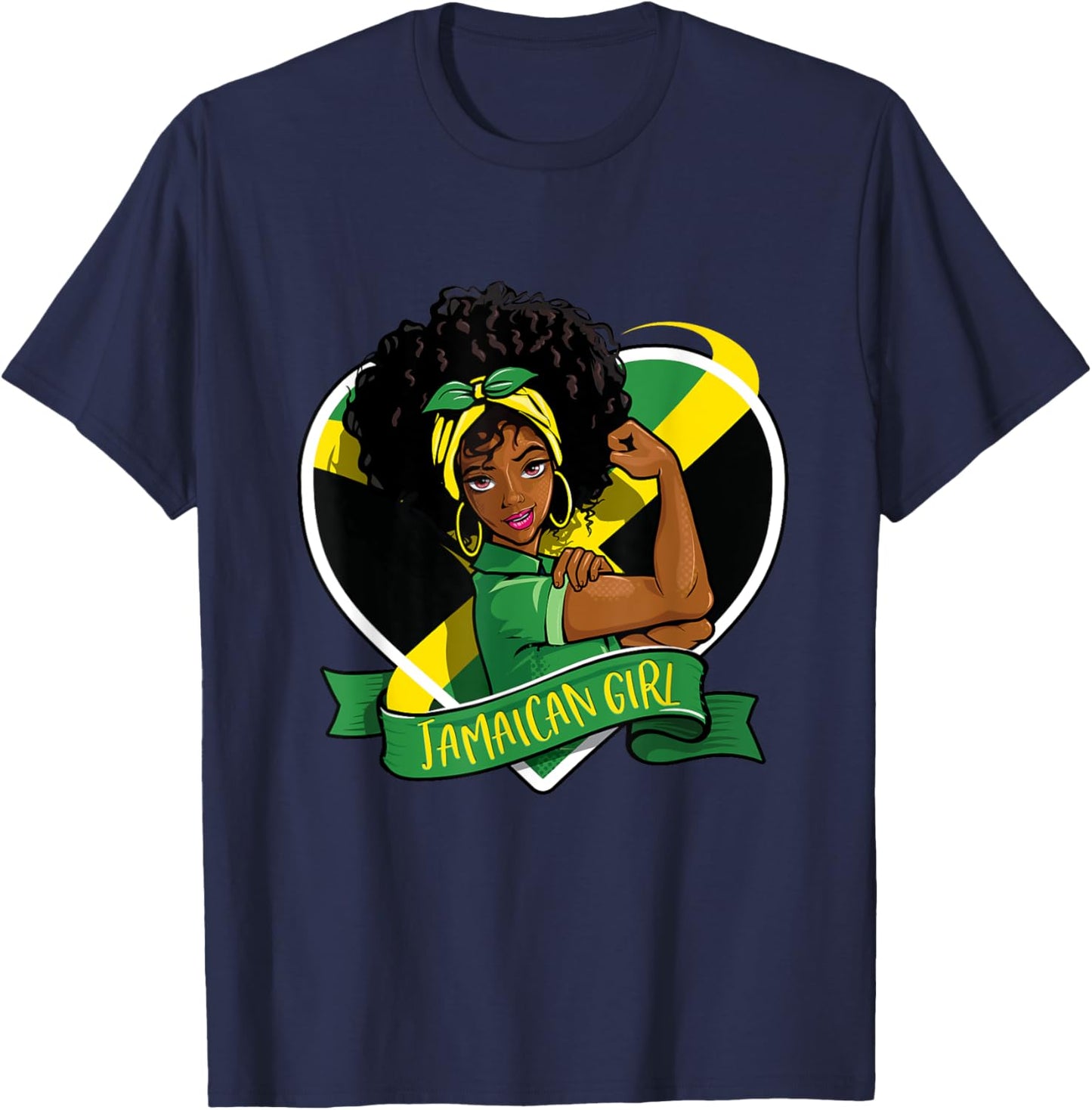 Jamaican Girl Black Melanin Jamaican Flag Jamaica Girl T-Shirt - T-Shirt | Navy