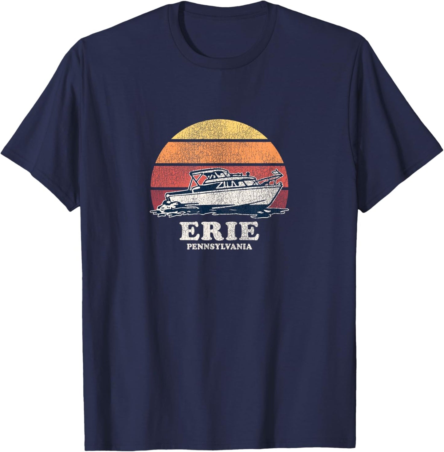 Erie PA Vintage Boating 70s Retro Boat Design T-Shirt - T-Shirt | Navy
