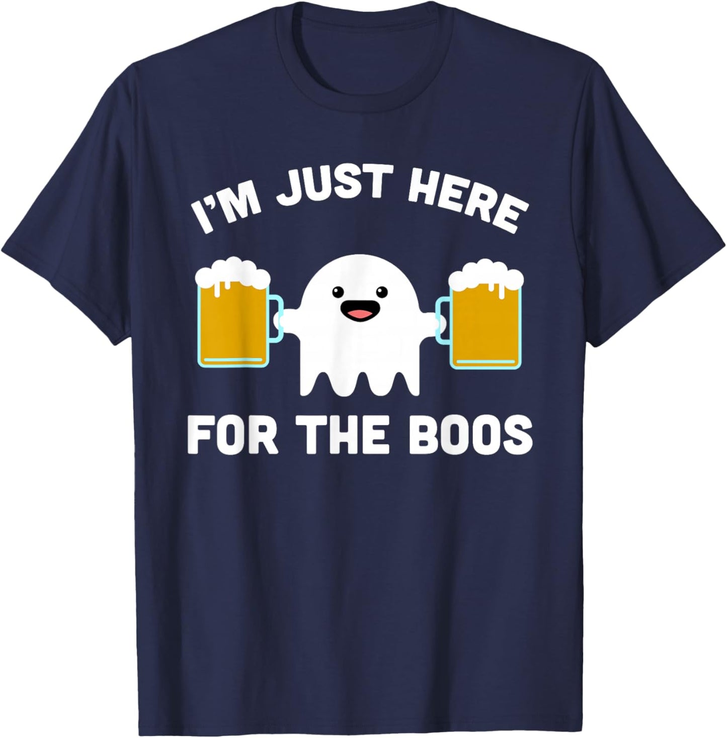 Bartender Halloween Costume Funny Ghost Here For The Boos T-Shirt - T-Shirt | Navy