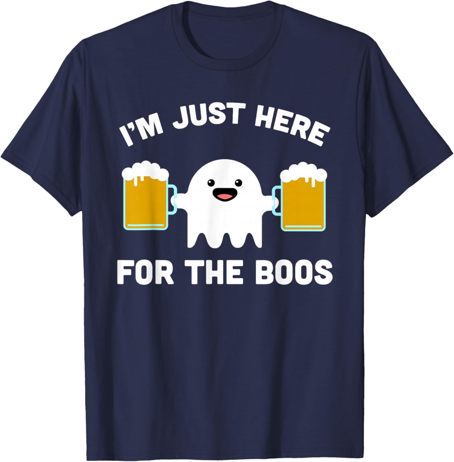 Bartender Halloween Costume Funny Ghost Here For The Boos T-Shirt - T-Shirt | Navy