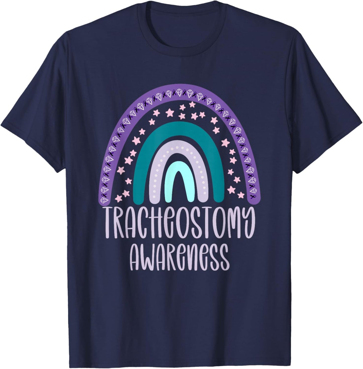 Tracheostomy Awareness Trach Awareness Rainbow T-Shirt - T-Shirt | Navy
