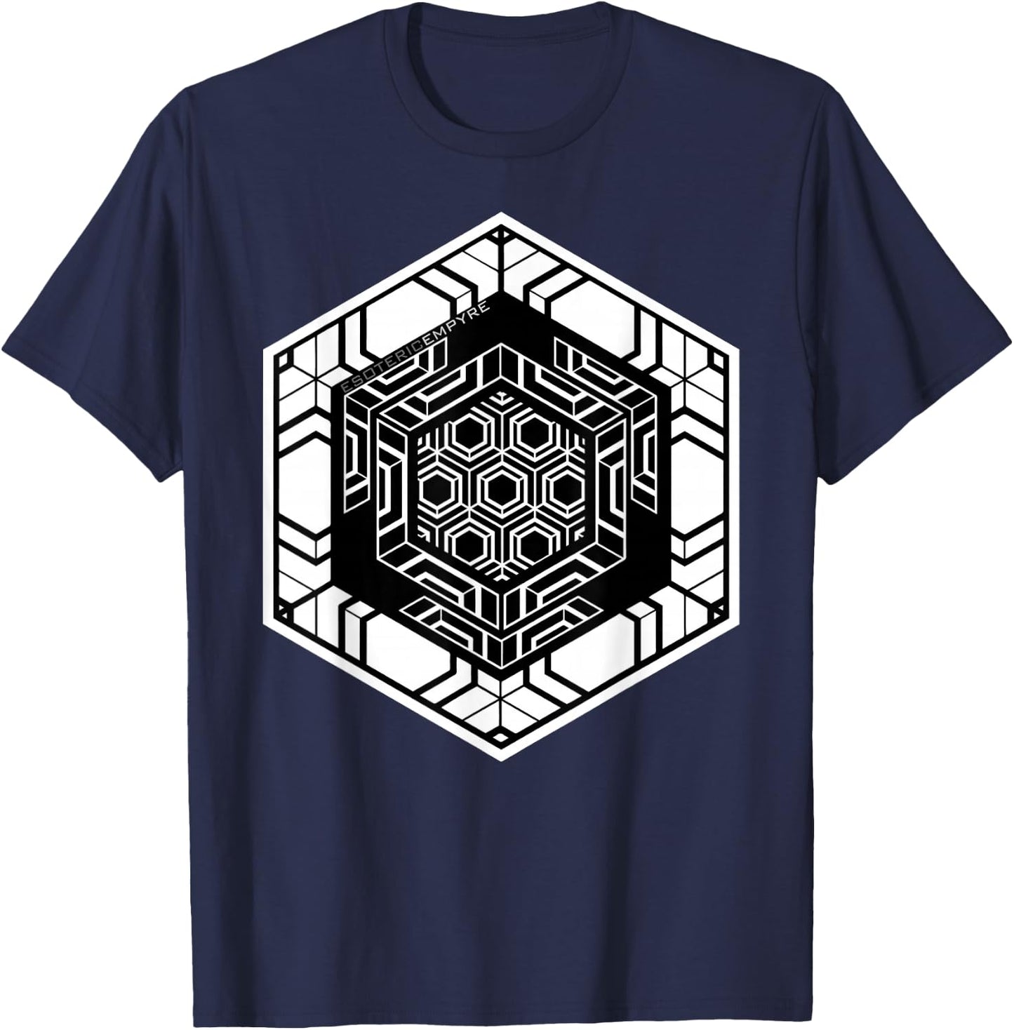 Sacred Geometry Hexagon Geometric Pattern T-Shirt - T-Shirt | Navy
