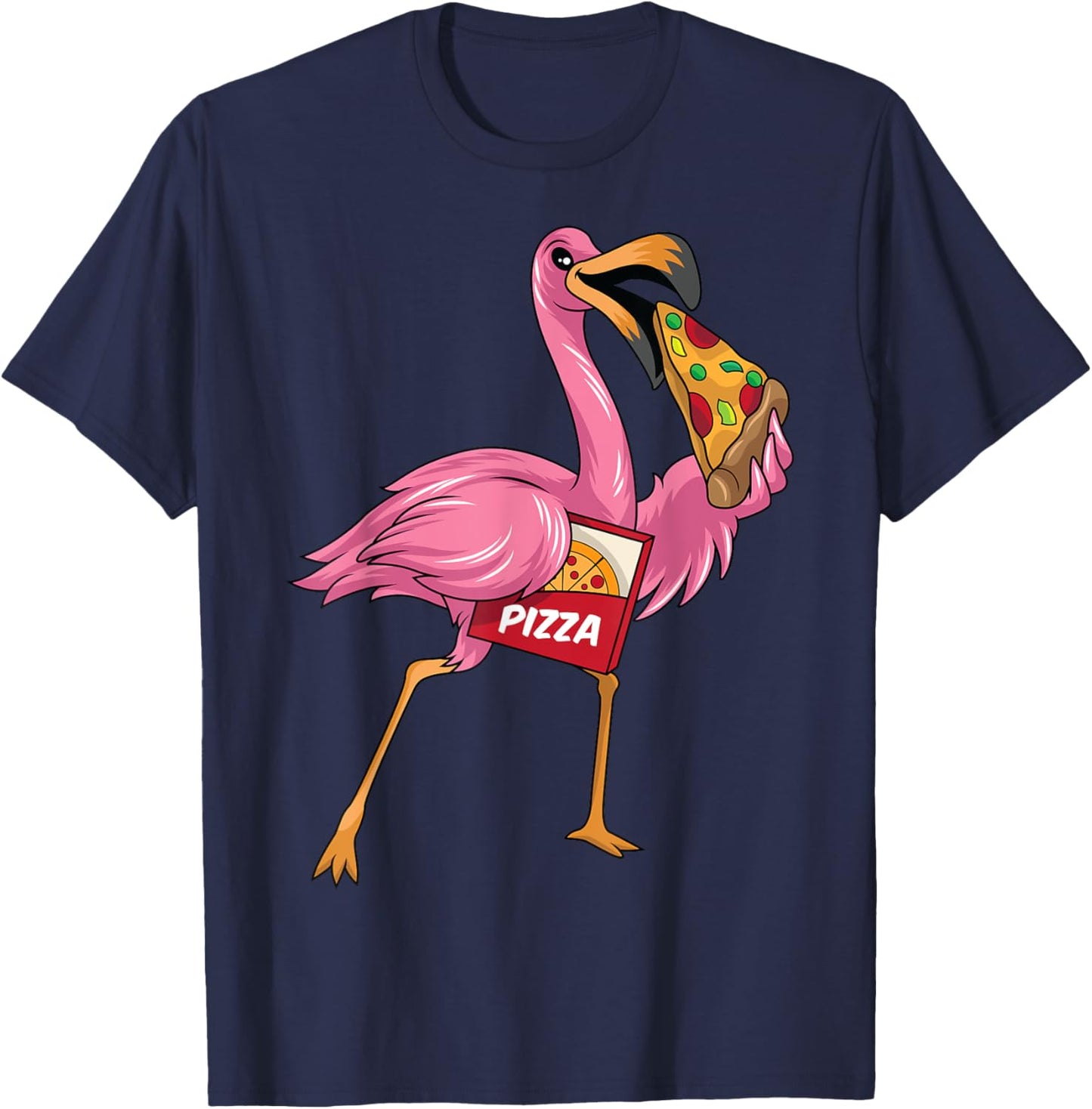 Flamingo And Pizza Flamingo Eating Pizza Flamingo Pizza T-Shirt - T-Shirt | Navy
