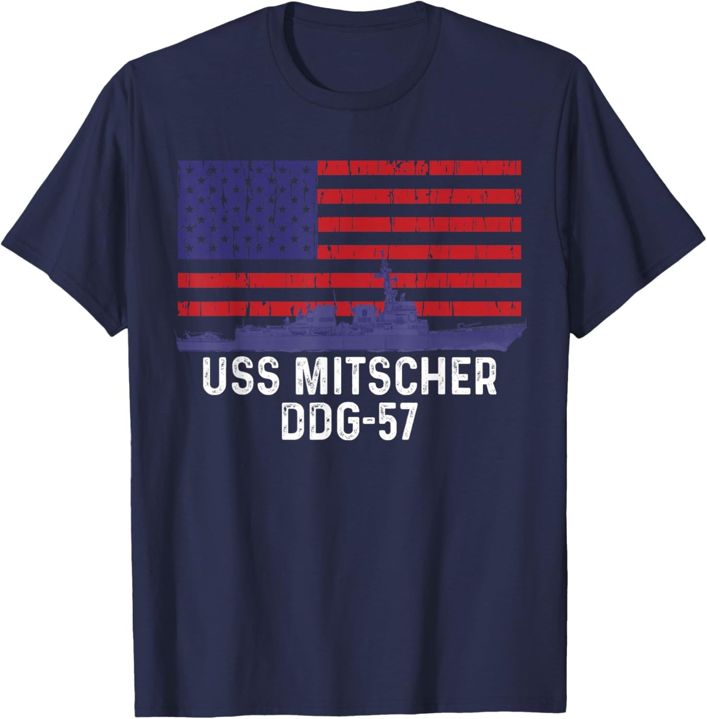 American Flag USS Mitscher DDG-57 Destroyer T-Shirt - T-Shirt | Navy