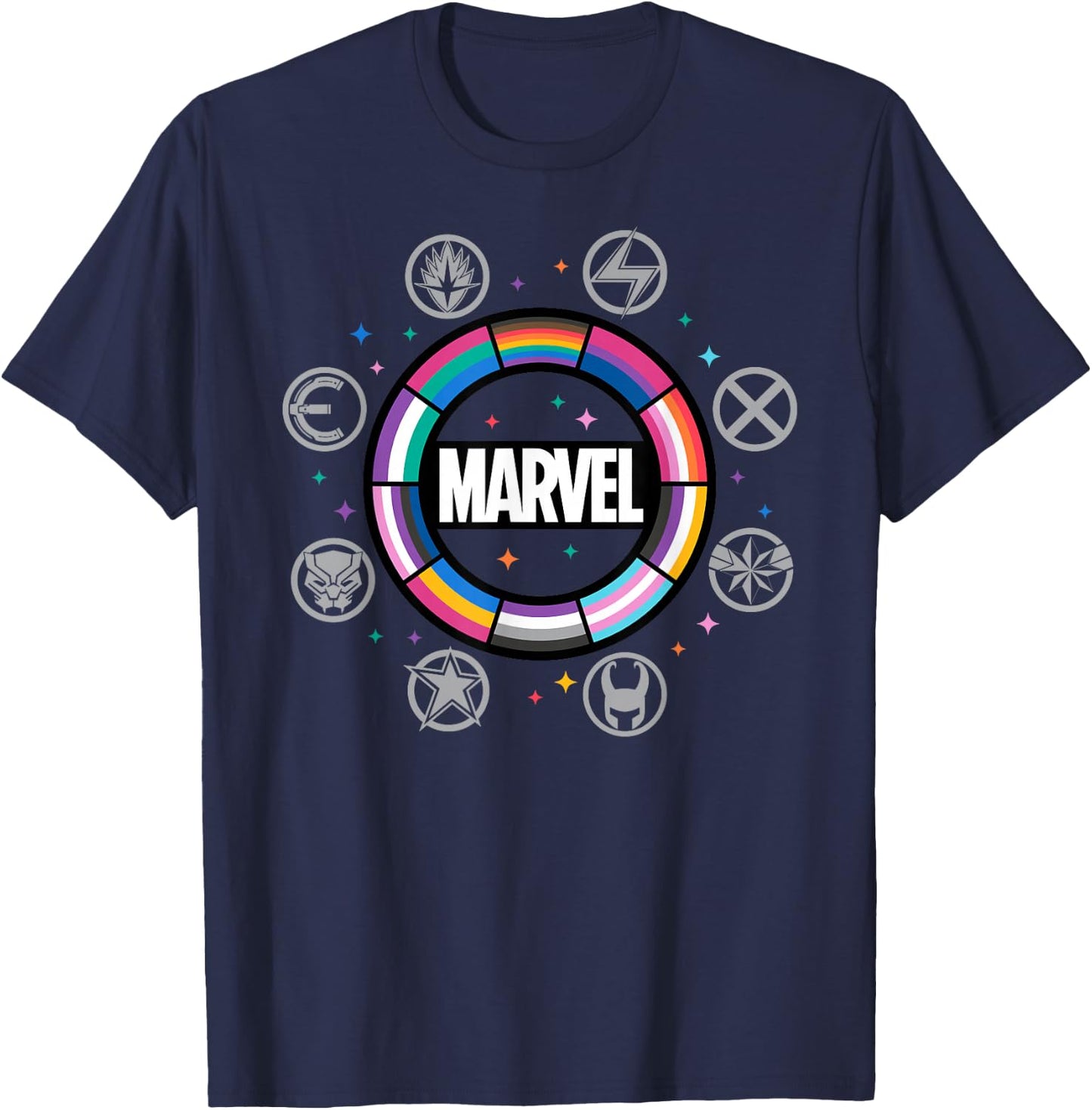 Marvel Pride Flag Rainbow Circle Logo Proud Heroes Symbols T-Shirt - T-Shirt | Navy