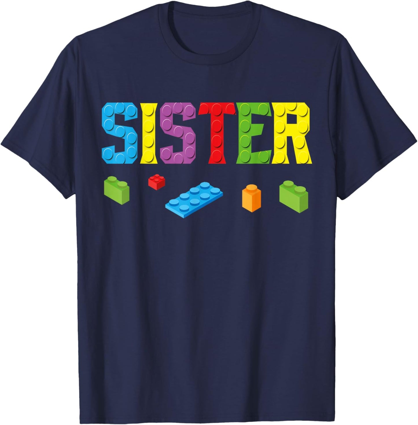 Sister Master Builder Building Bricks Blocks Family Set Girl T-Shirt - T-Shirt | Navy