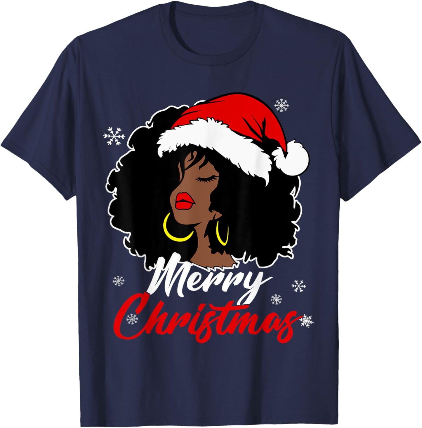 Queen Santa African American Merry Christmas Melanin T-Shirt - T-Shirt | Navy