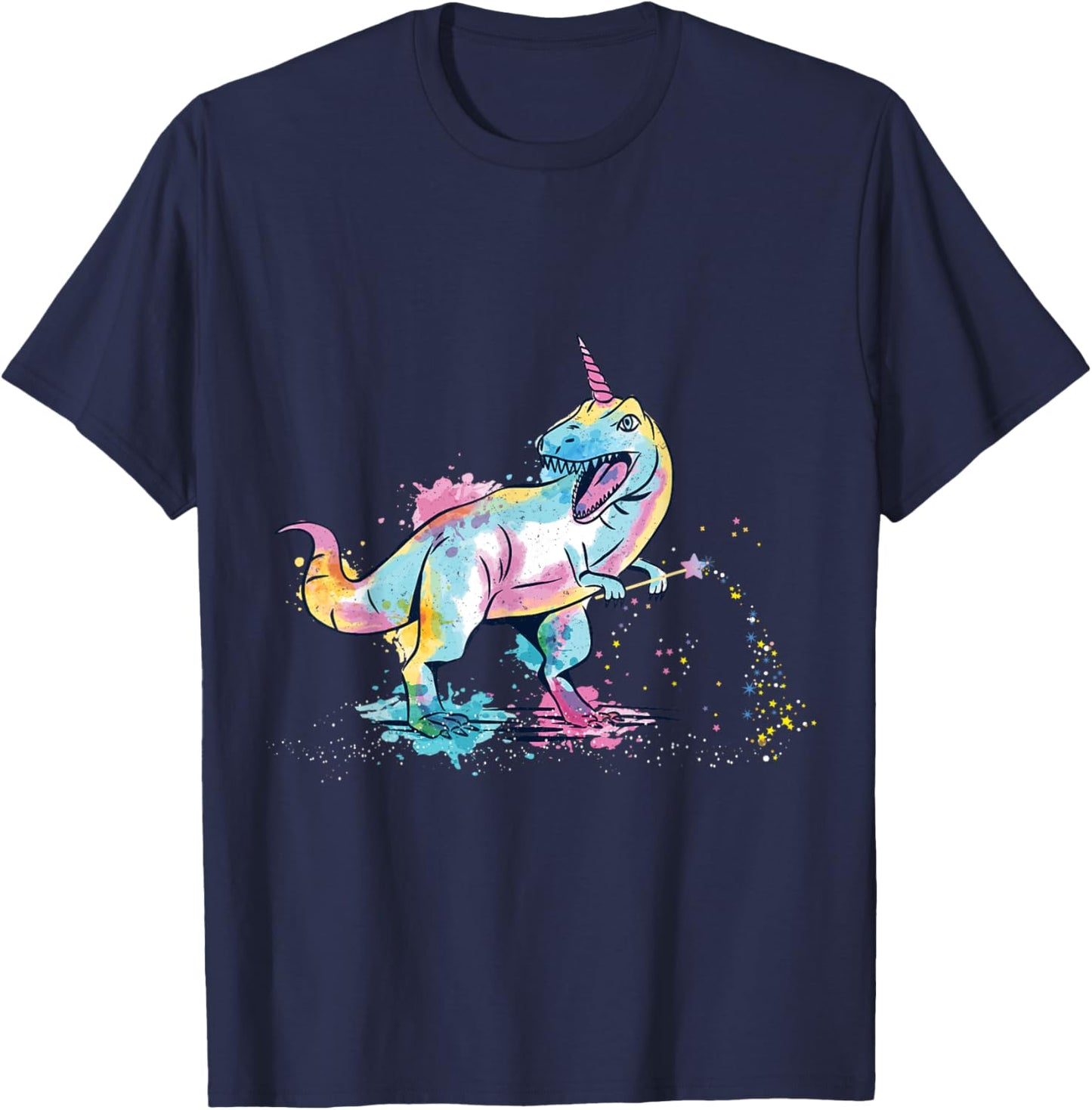 Tyrannosaurus with unicorn horn with magic wand T-Shirt - T-Shirt | Navy