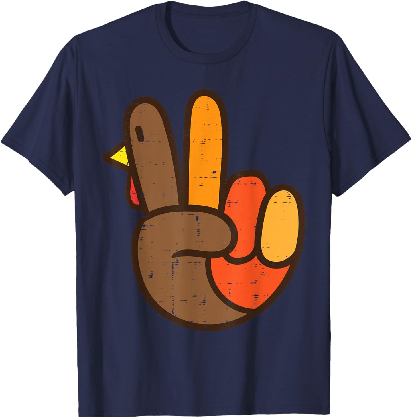 Peace Sign Turkey Hand Cool Thanksgiving Hippie Men Women T-Shirt - T-Shirt | Navy