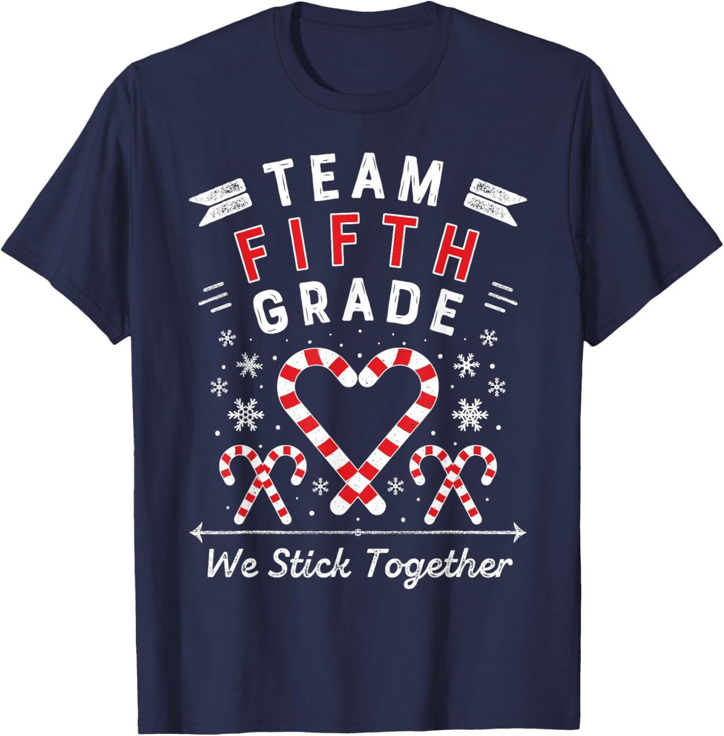 Team Fifth Grade Christmas Candy Cane Heart Xmas 5th Teacher Women Kids T-Shirt - T-Shirt | Navy