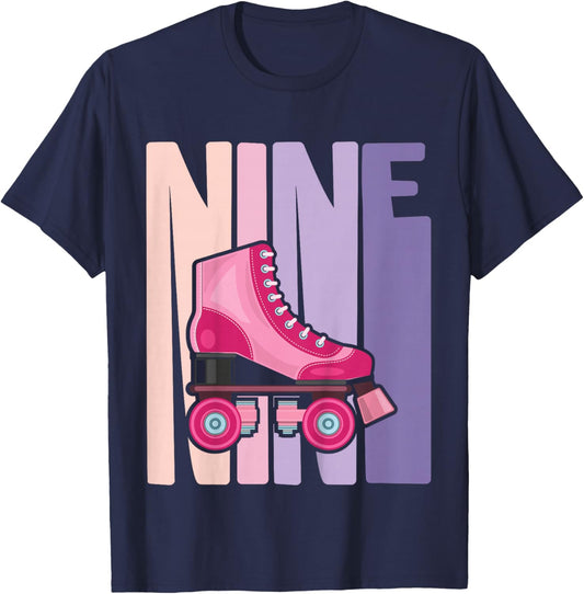 9 Year Old Cute Roller Skating Birthday Girl 9th B-day T-Shirt - T-Shirt | Navy