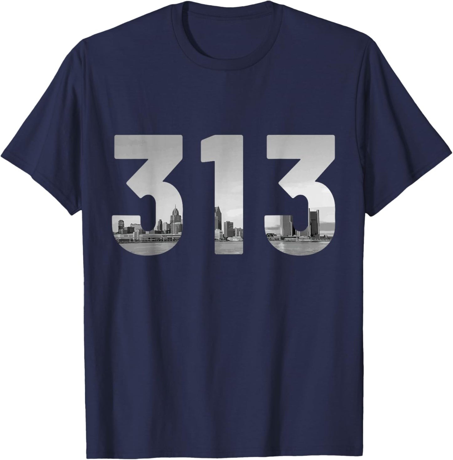 Detroit 313 Area Code Michigan Skyline Vintage T-Shirt - T-Shirt | Navy