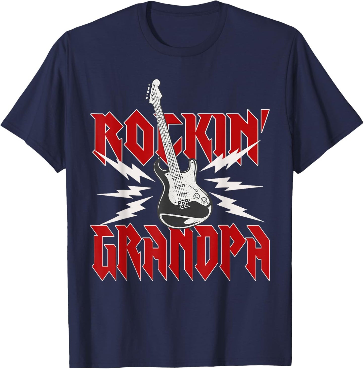 Grandpa Rockin One Birthday Family Matching Rock Guitar T-Shirt - T-Shirt | Navy