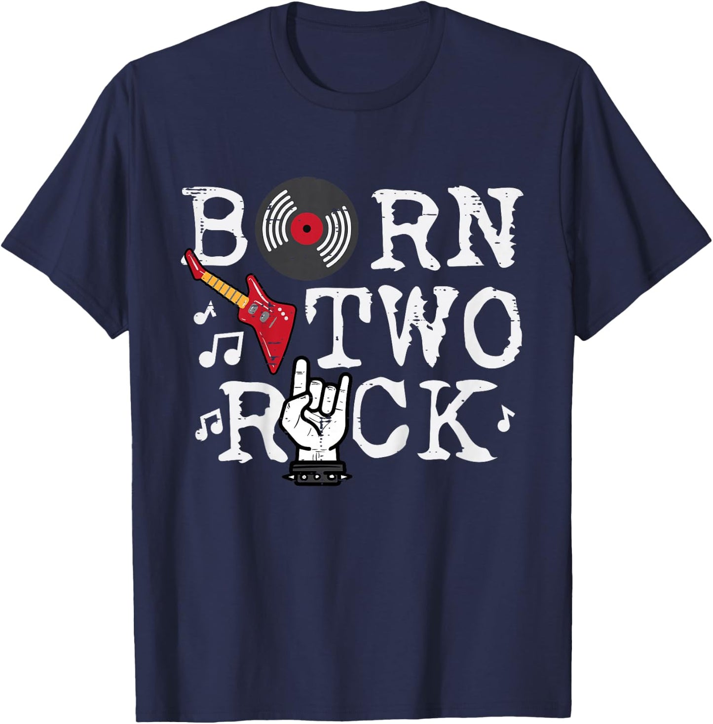 Kids 2nd Birthday Guitar Born Two 2 Rock Rocker Bday Boys Kids T-Shirt - T-Shirt | Navy