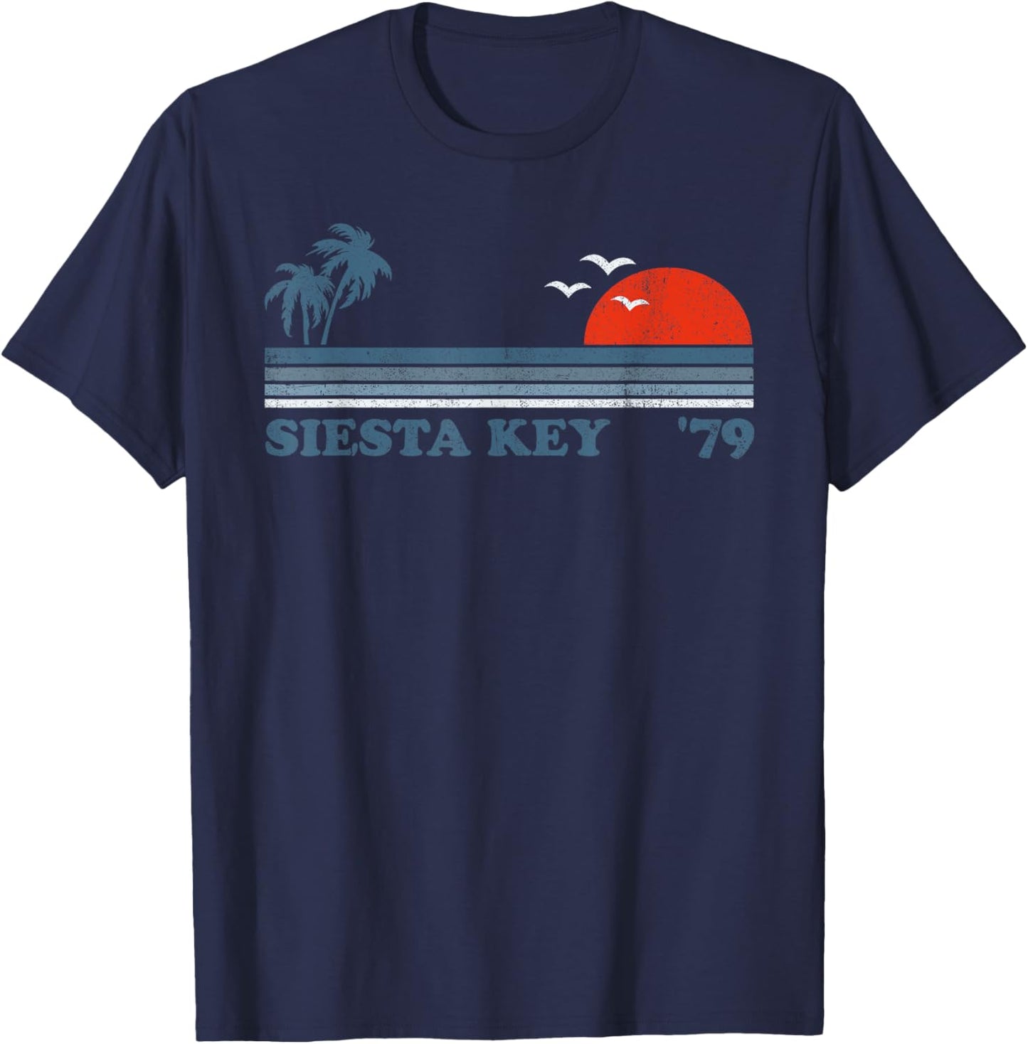 Vintage Siesta Key Florida Keys Beach Retro Sunset 70's Gift Women Kids T-Shirt - T-Shirt | Navy