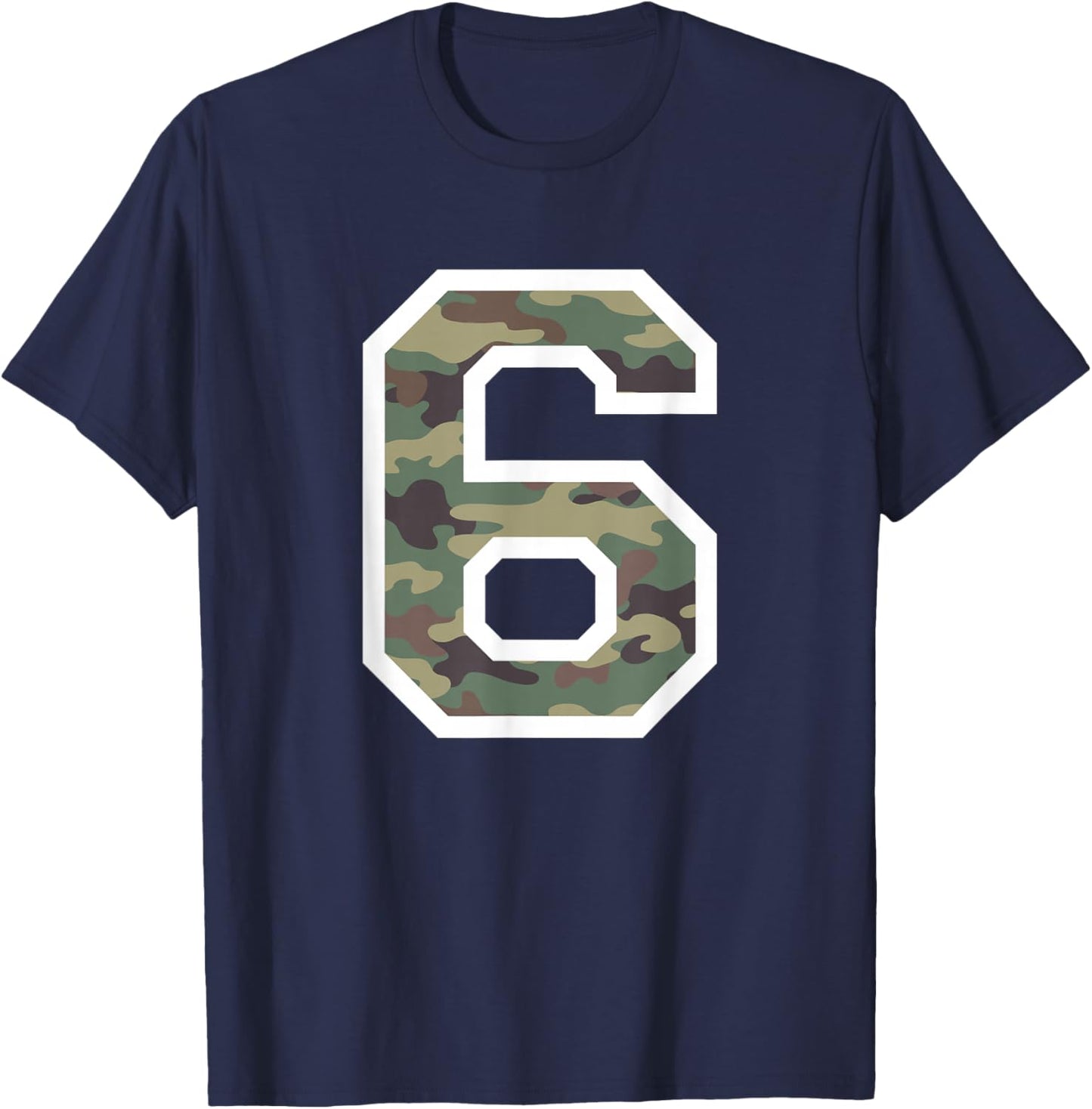 Jersey Uniform Number #6 Six, Camo Camouflage T-Shirt - T-Shirt | Navy