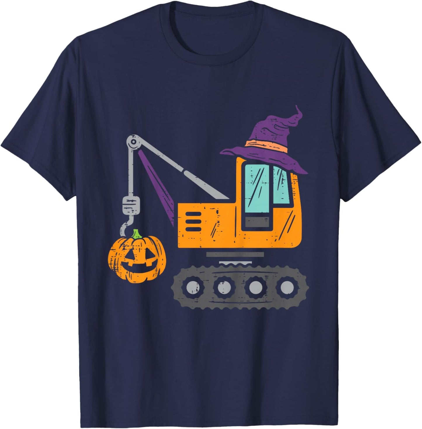 Kids Crane Truck Pumpkin Toddler Baby Boys Halloween Kids T-Shirt - T-Shirt | Navy