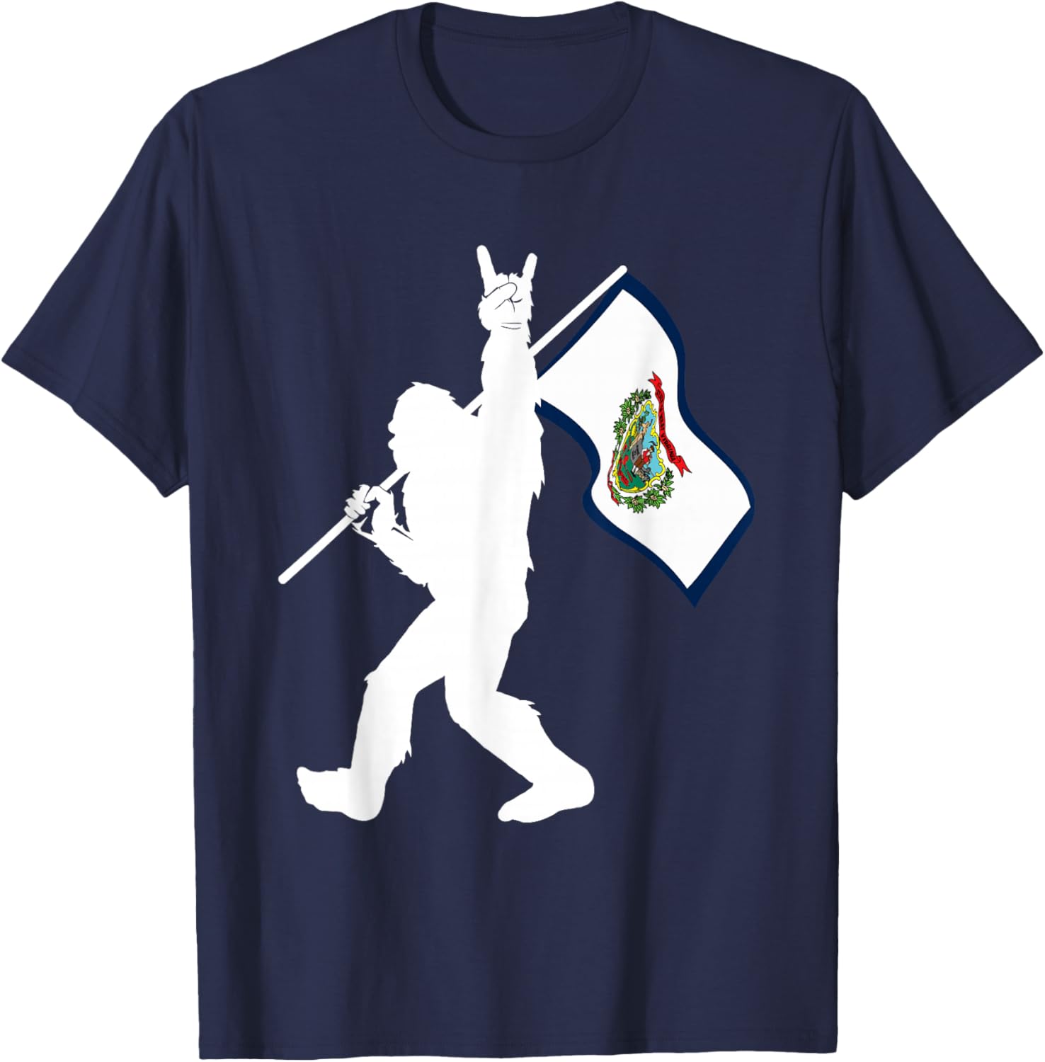 Vintage State of West Virginia Flag Bigfoot Rock On Believer T-Shirt - T-Shirt | Navy